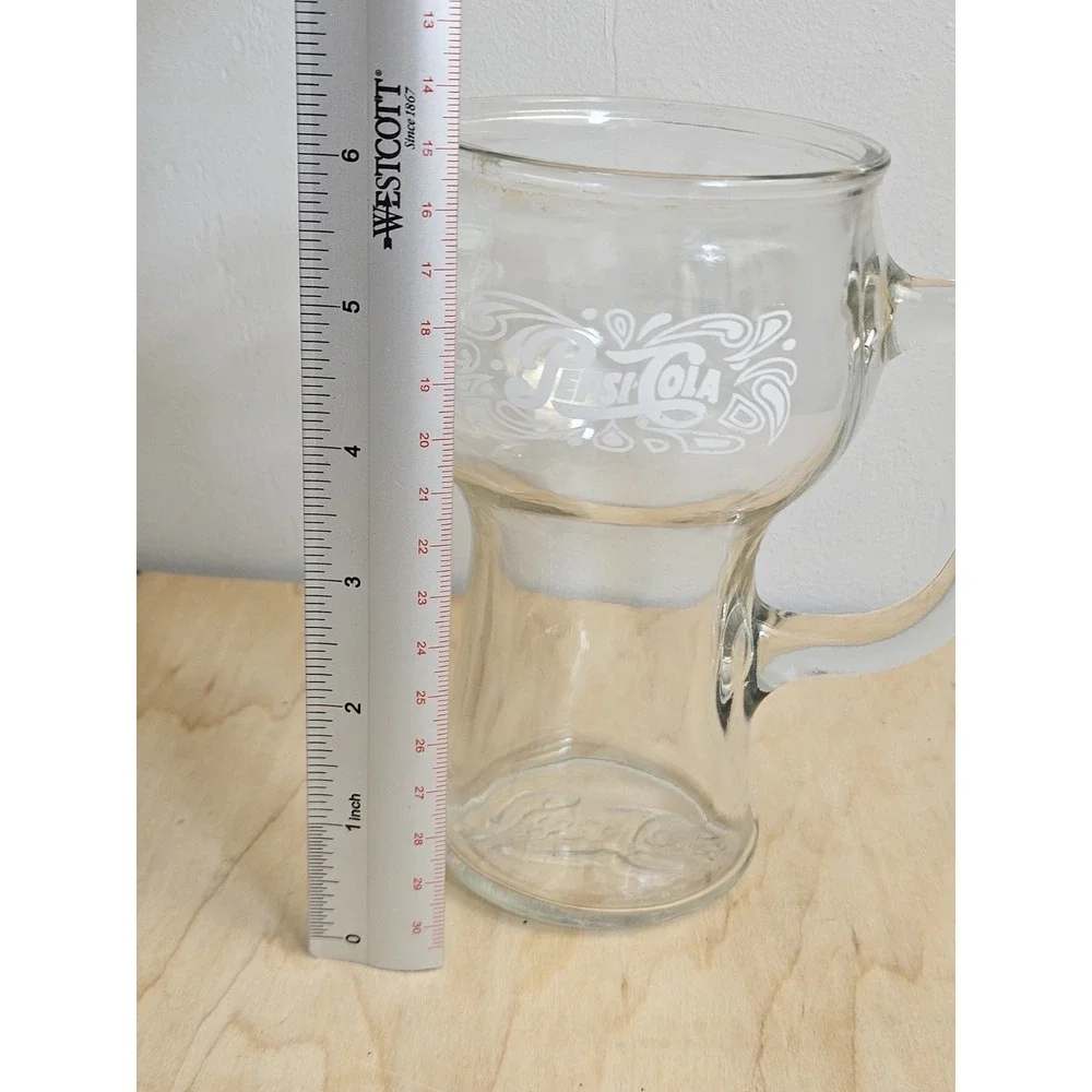 Vintage Pepsi-Cola Glass Stein Mug White Logo Handle Soda Pop Drinking Cup